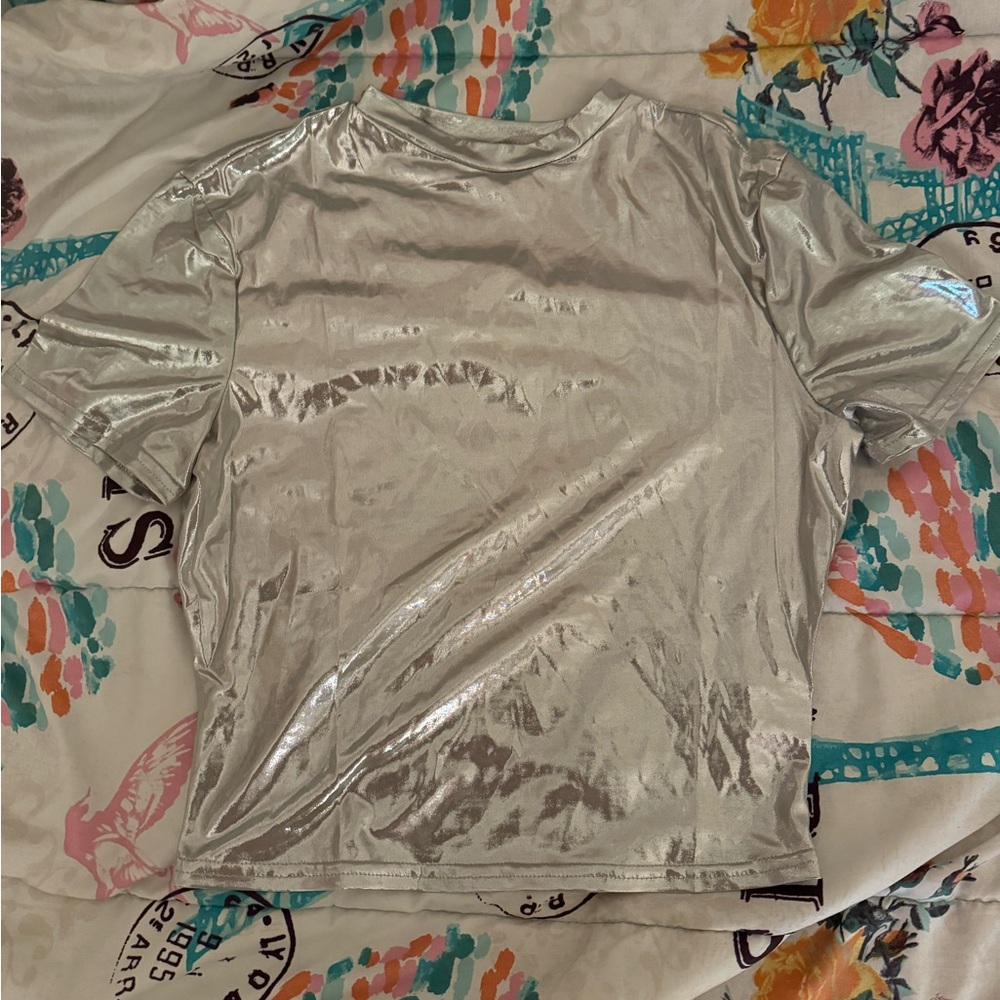 Silver Metallic Baby Tee Short Sleeve